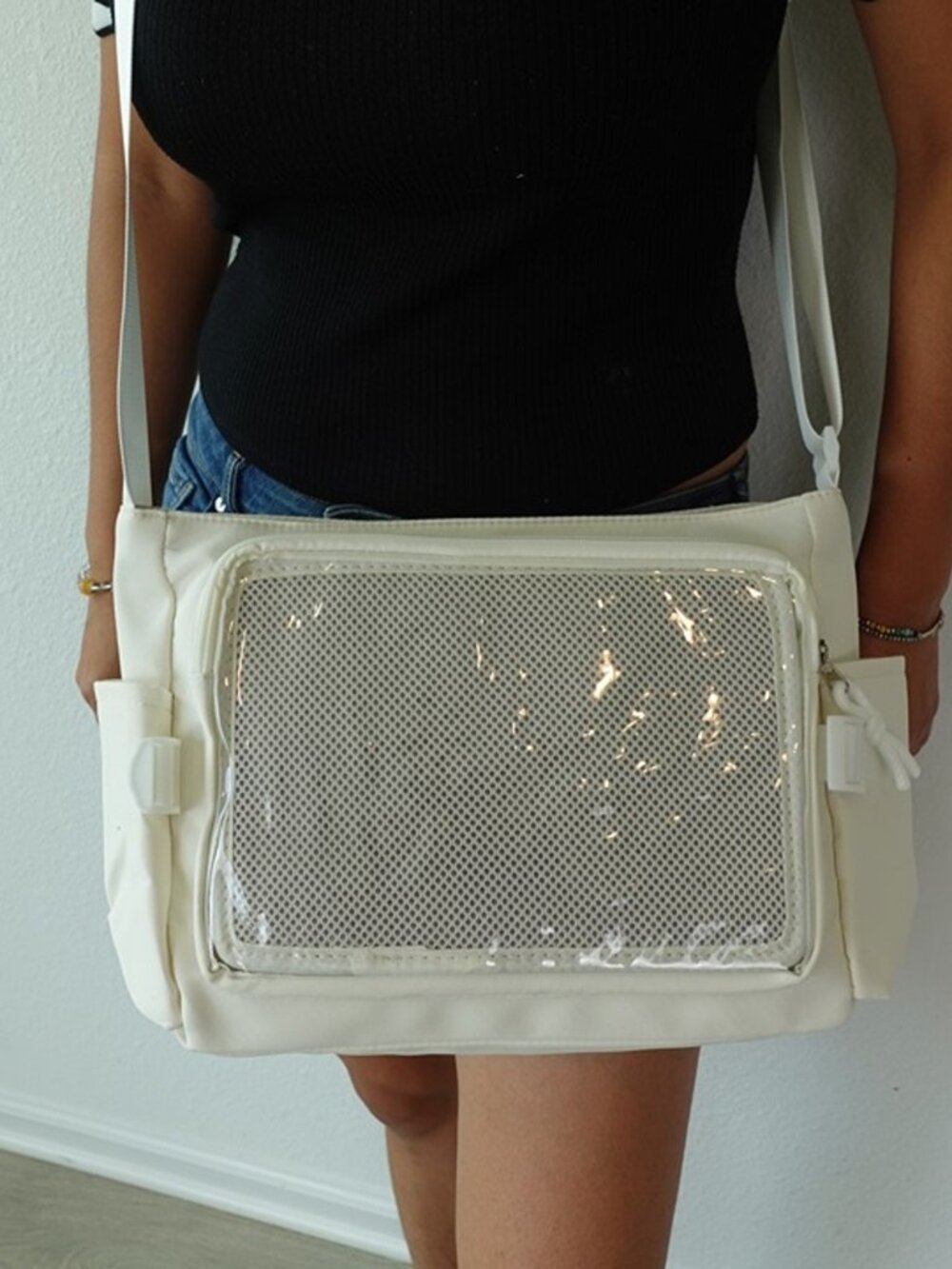 Ivory Crossbody ita bag, Ita Bag Messenger Bag, Transparent Display Y2K ItaBag